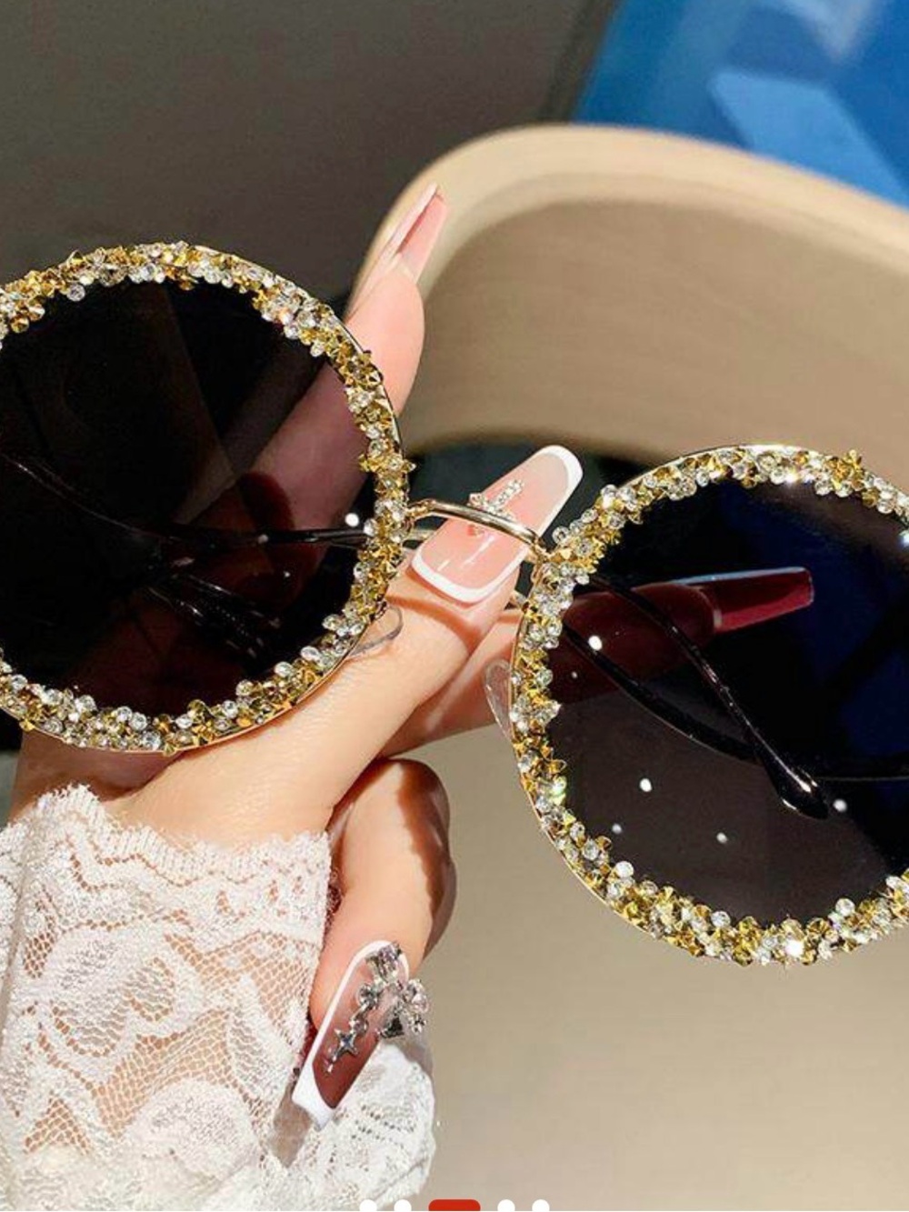 Gold Crystal Round Sunglasses - Women Accessories